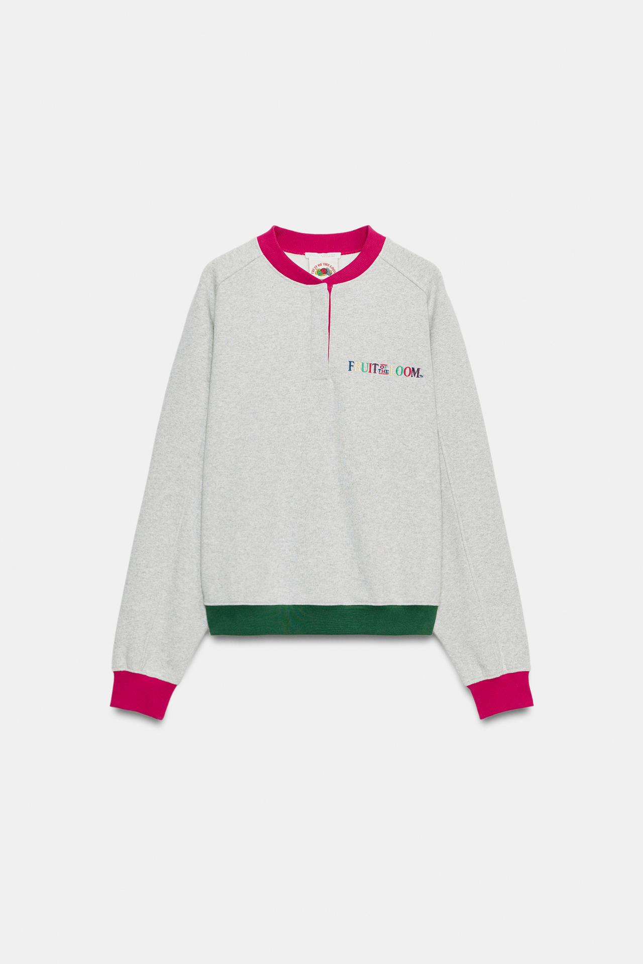 FRUIT OF THE LOOM™ CONTRAST SWEATSHIRT — Gray marl