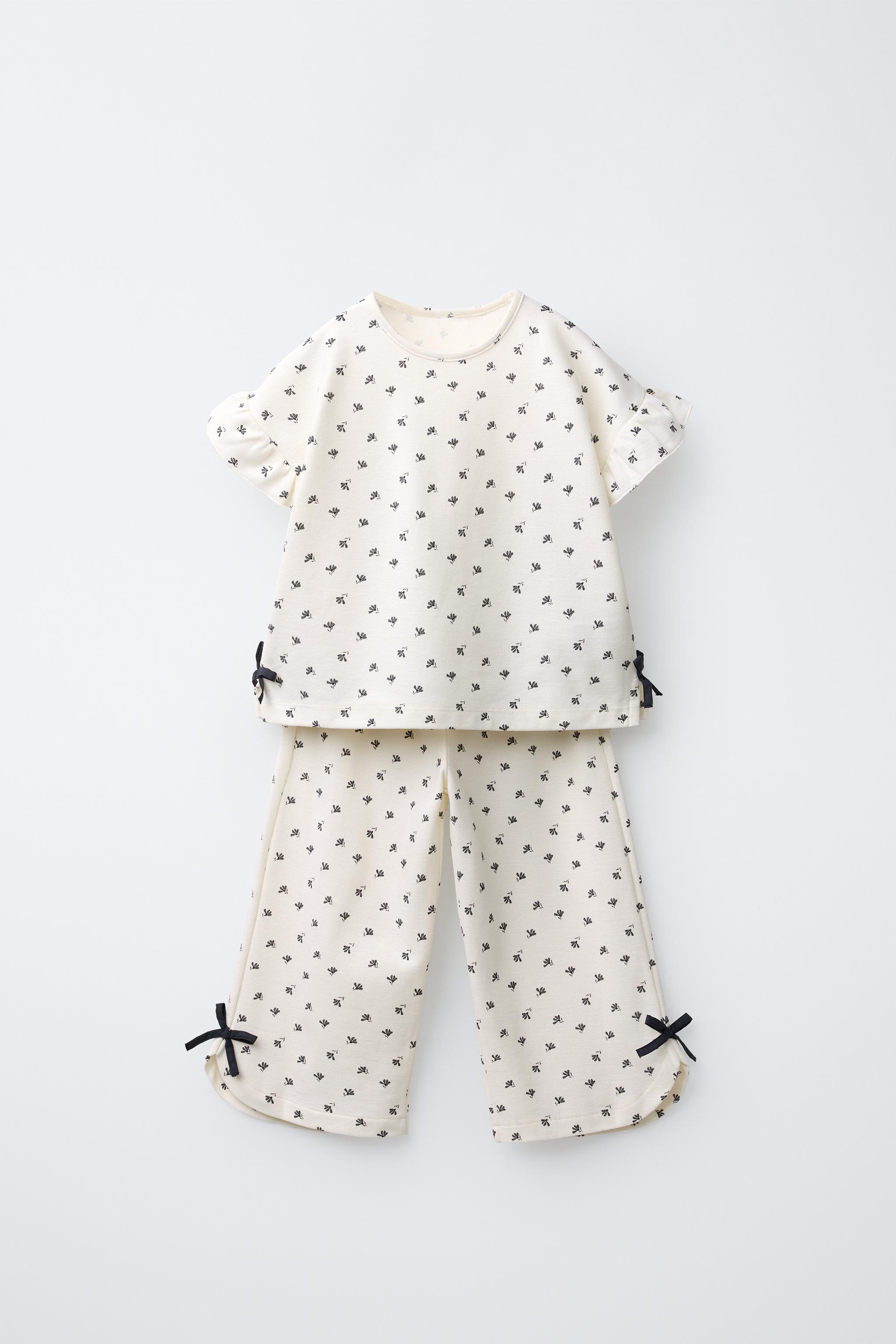 FLORAL PRINT T-SHIRT AND PANTS SET WITH BOWS