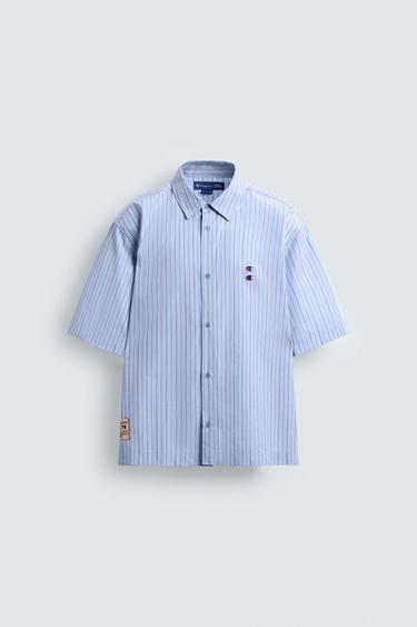 STRIPED SHIRT WITH PATCHES CHAMPION ® X ZARA - Blue by Zara