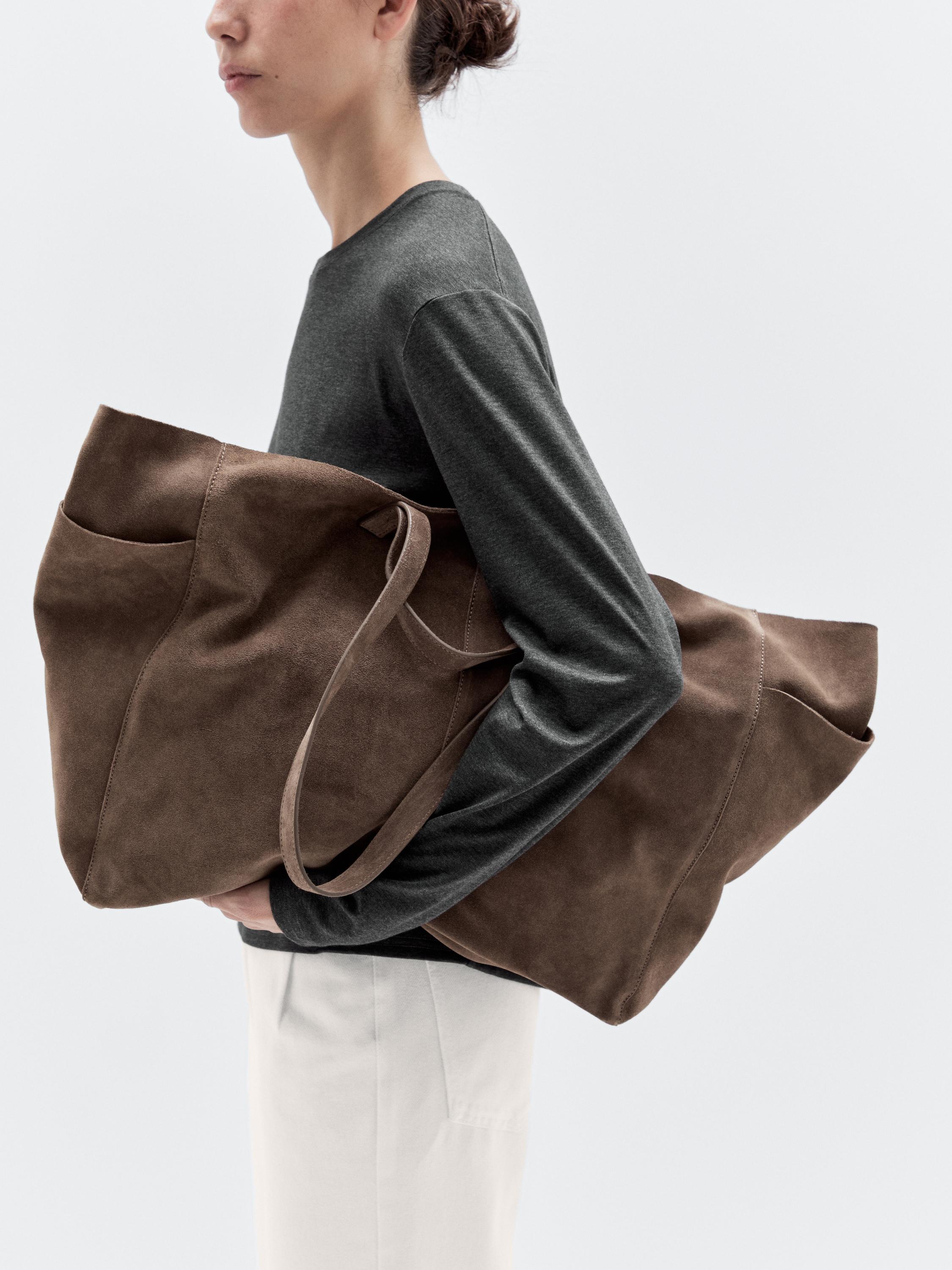 Grand sac cabas en croûte de cuir