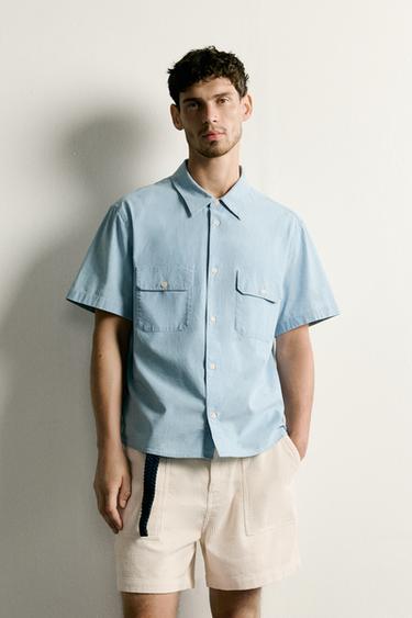 CHAMBRAY-HEMD MIT TASCHEN - Hellblau von Zara