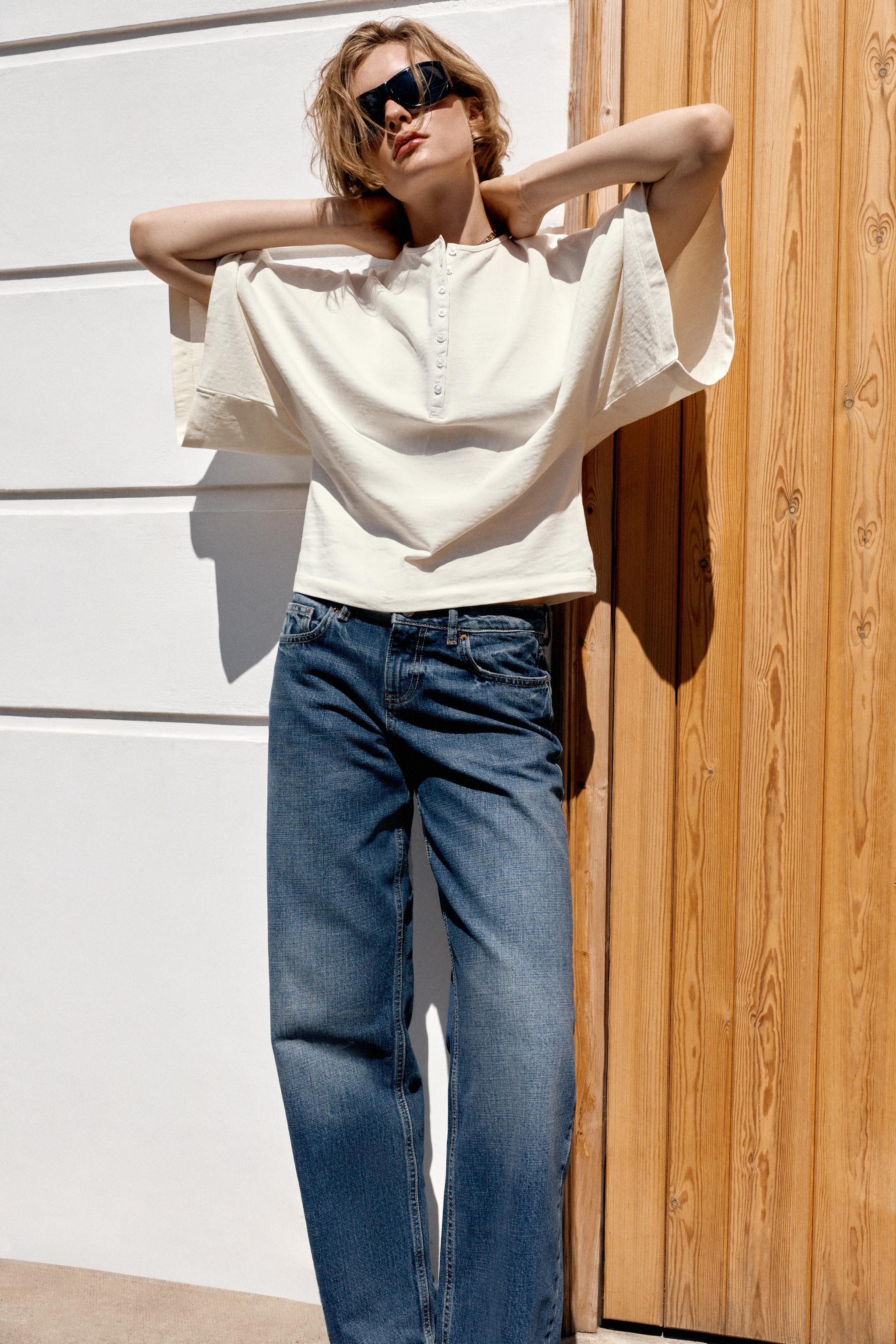 HENLEY NECK T-SHIRT — Oyster-white