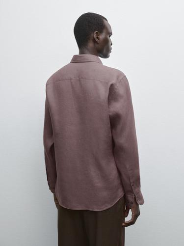 Chemise slim 100 % lin - Aubergine de Zara