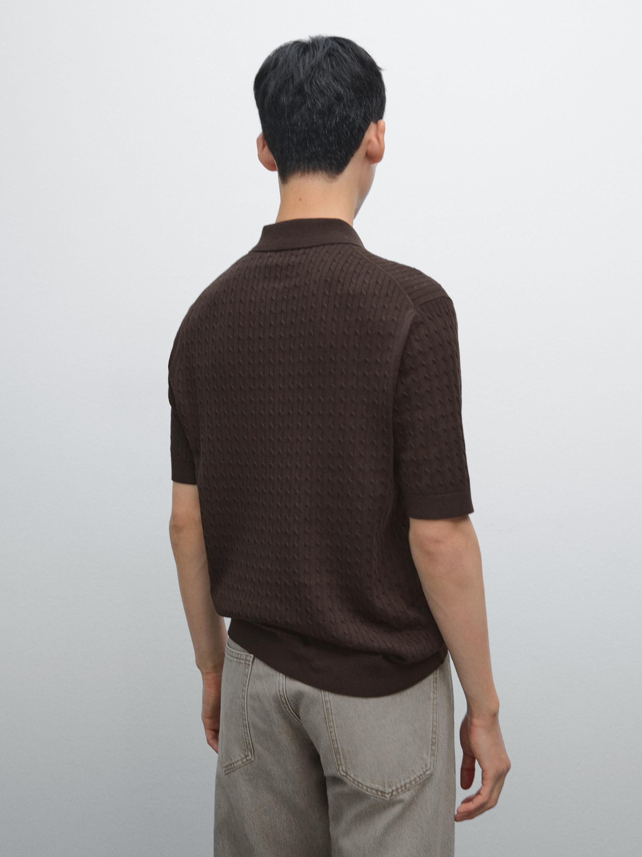 100% cotton cable-knit polo sweater