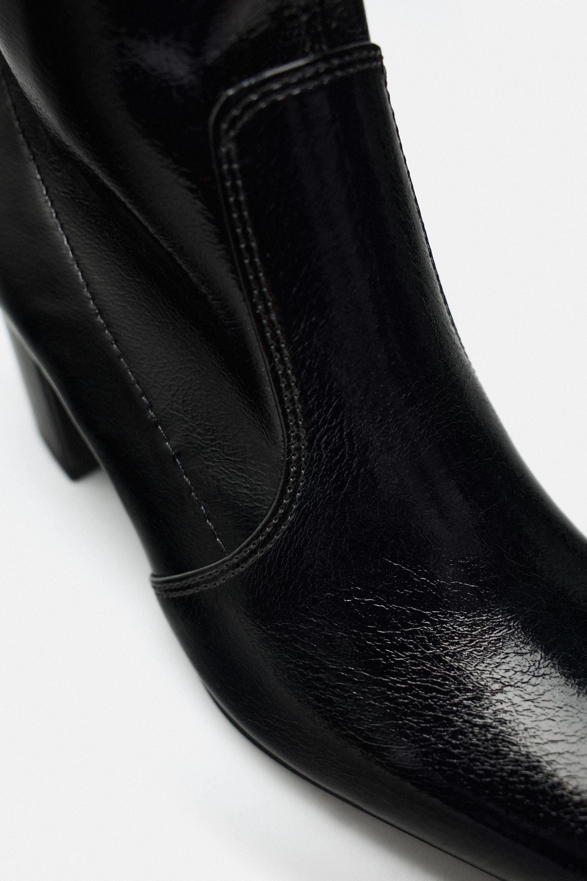 FAUX PATENT LEATHER BLOCK HEEL ANKLE BOOTS - Black | ZARA Canada