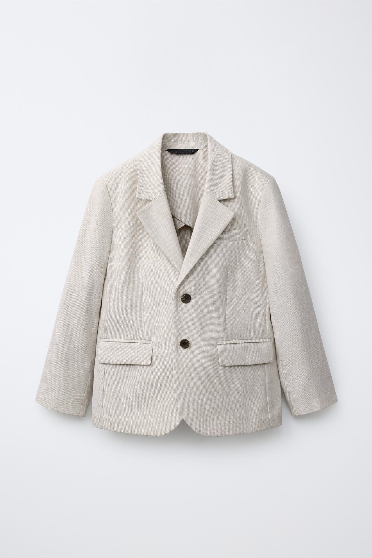 COTTON AND LINEN BLEND SUIT JACKET — Ecru