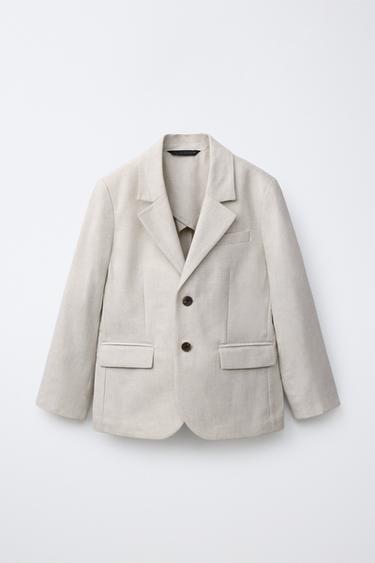 VESTE DE COSTUME EN COTON ET LIN - Écru de Zara