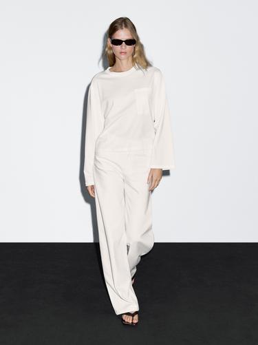 Zara Oversize T-shirt with pocket details - Oyster-white - Image 0