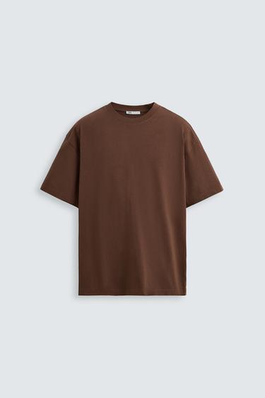 Zara BASIC HEAVY WEIGHT T-SHIRT - Brown