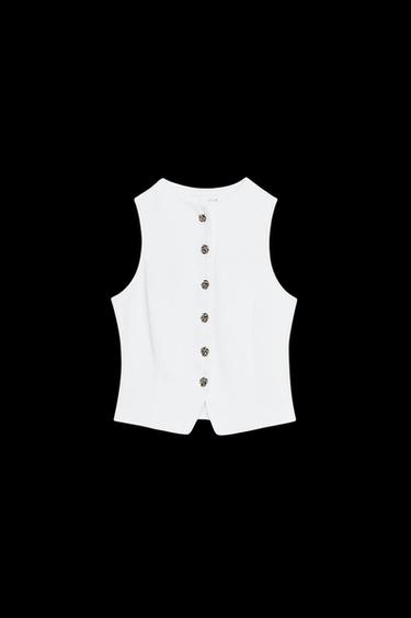 Z1975 DENIM WAISTCOAT WITH GOLD BUTTON - White by Zara - Image 0