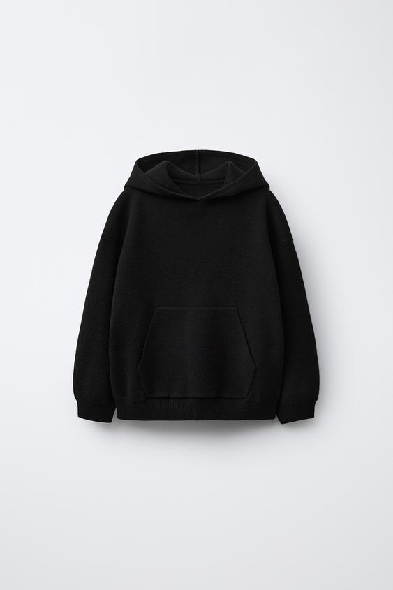 KNIT HOODED SWEATSHIRT Black ZARA Mexico