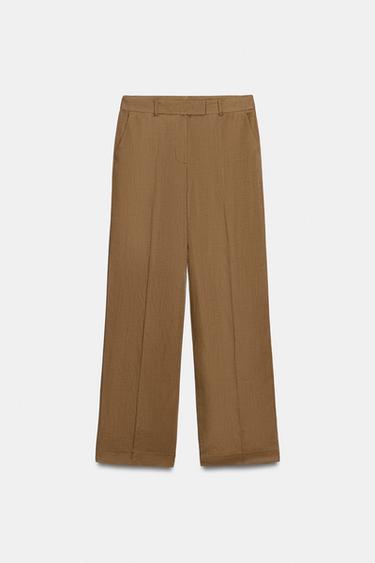 PANTALON DROIT AVEC LIN - Caramel de Zara - Image 4