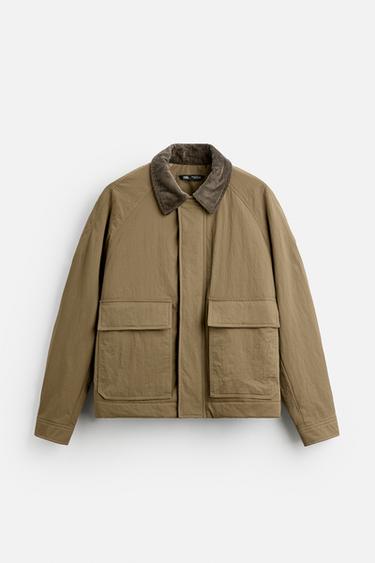 CONTRAST-COLLAR PADDED JACKET - Beige by Zara