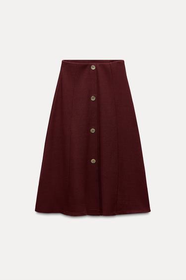 SOFT BUTTON MIDI SKIRT - Burgundy by Zara