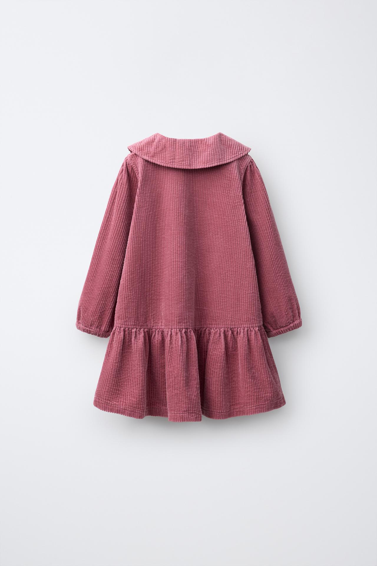 CORDUROY PETER PAN COLLAR DRESS — Pink