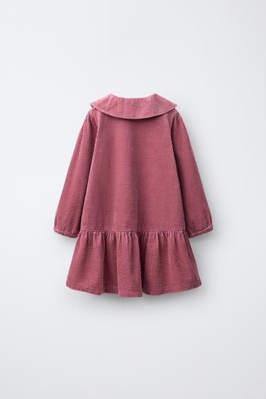 CORDUROY PETER PAN COLLAR DRESS — Pink 2