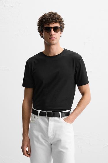 Zara BASIC SLIM FIT T-SHIRT - Black