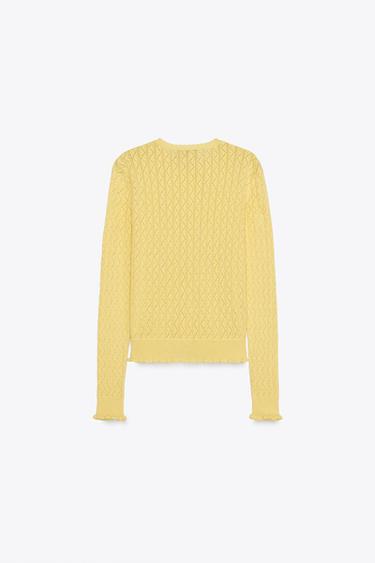 POINTELLE KNIT CARDIGAN WITH RUFFLES - Light yellow by Zara - Image 5