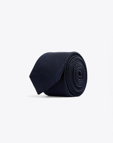 CRAVATE SLIM 100 % SOIE - Bleu marine de Zara