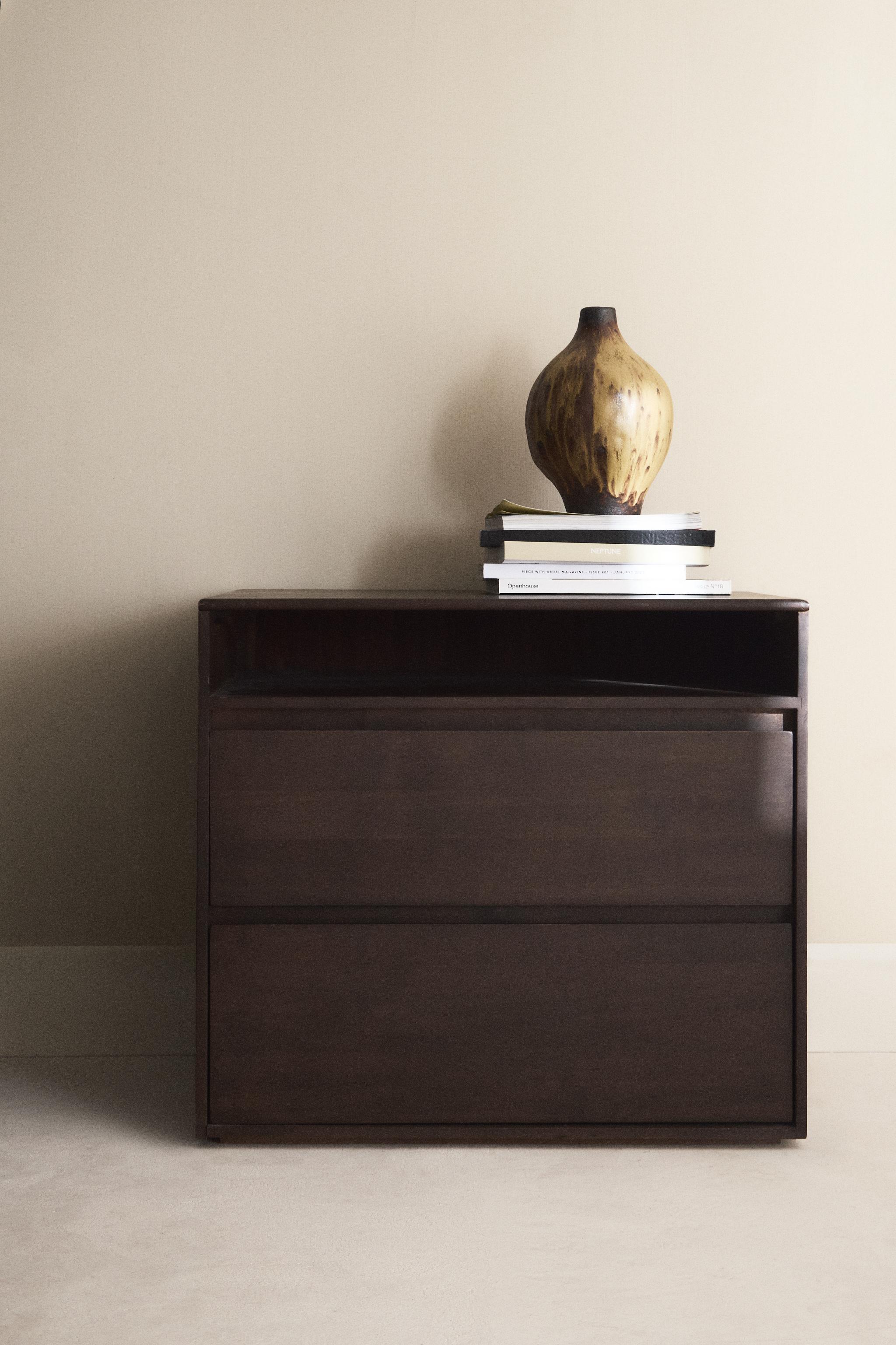 LARGE WOODEN BEDSIDE TABLE — Dark brown