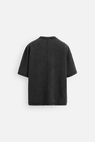 WASHED TEXTURED KNIT T-SHIRT - Anthracite grey by Zara