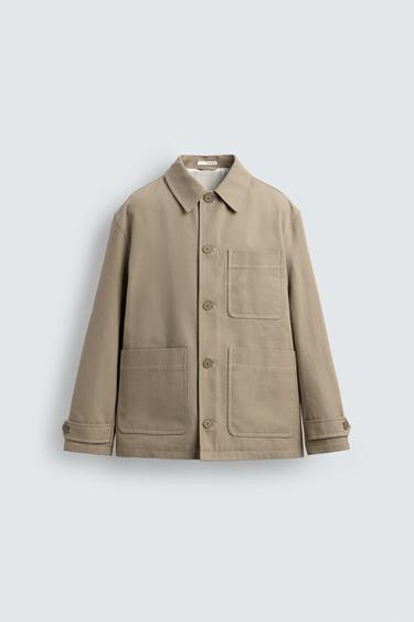 TOPSTITCHED TEXTURED OVERSHIRT - camel by Zara