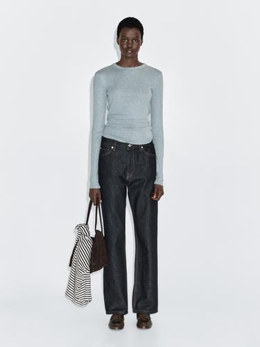 Zara Long sleeve cotton blend T-shirt - Sky blue - Image 0