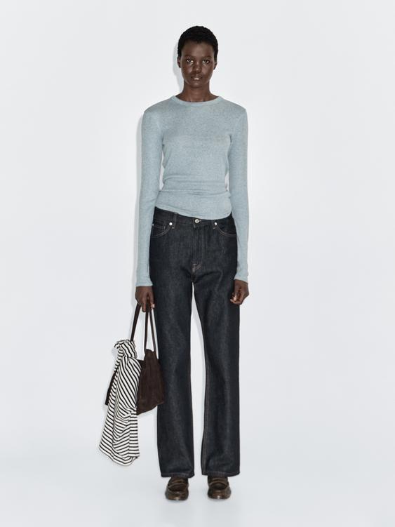 Long sleeve cotton blend T-shirt