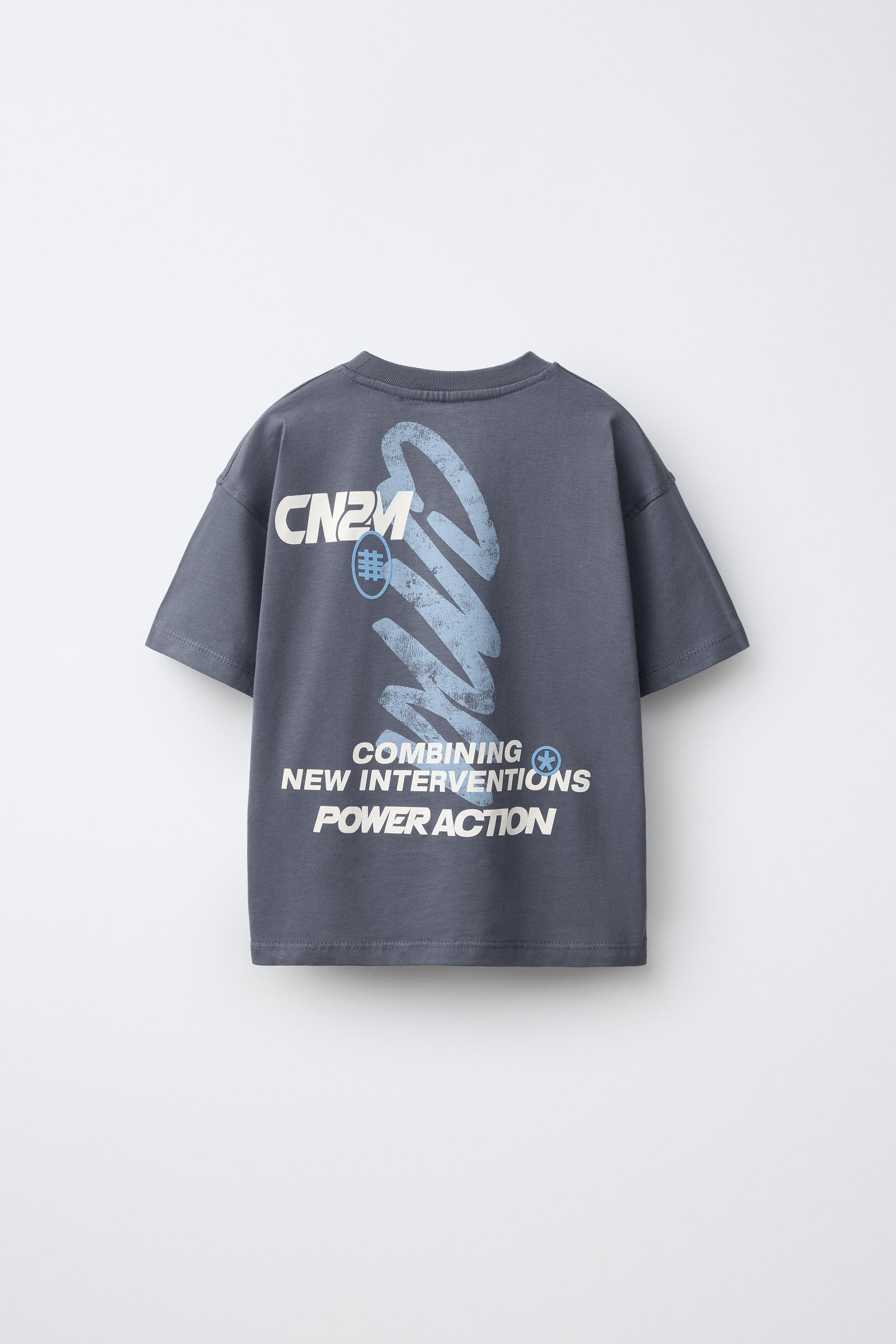 TEXT PRINT T-SHIRT — Gray / Blue