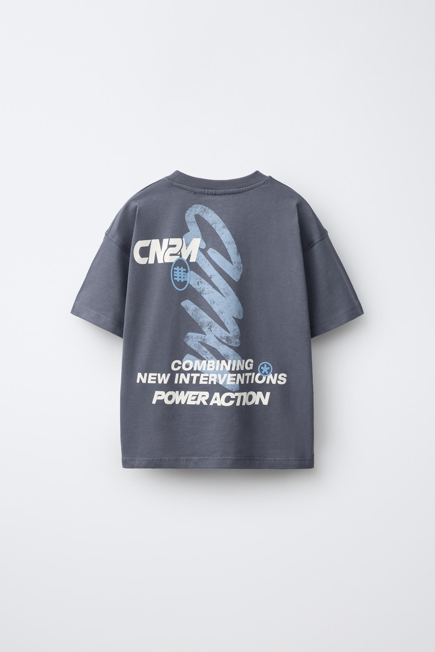 Детская футболка Zara Text Print, цвет: Серый / Синий — фото 2