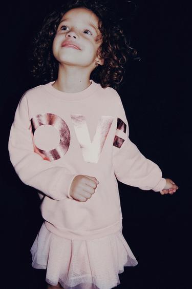 SHINY SLOGAN SWEATSHIRT - Chalk pink by Zara