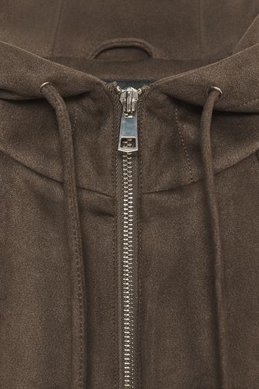 BLOUSON BOMBER EFFET DAIM À CAPUCHE - Marron de Zara - Image 8
