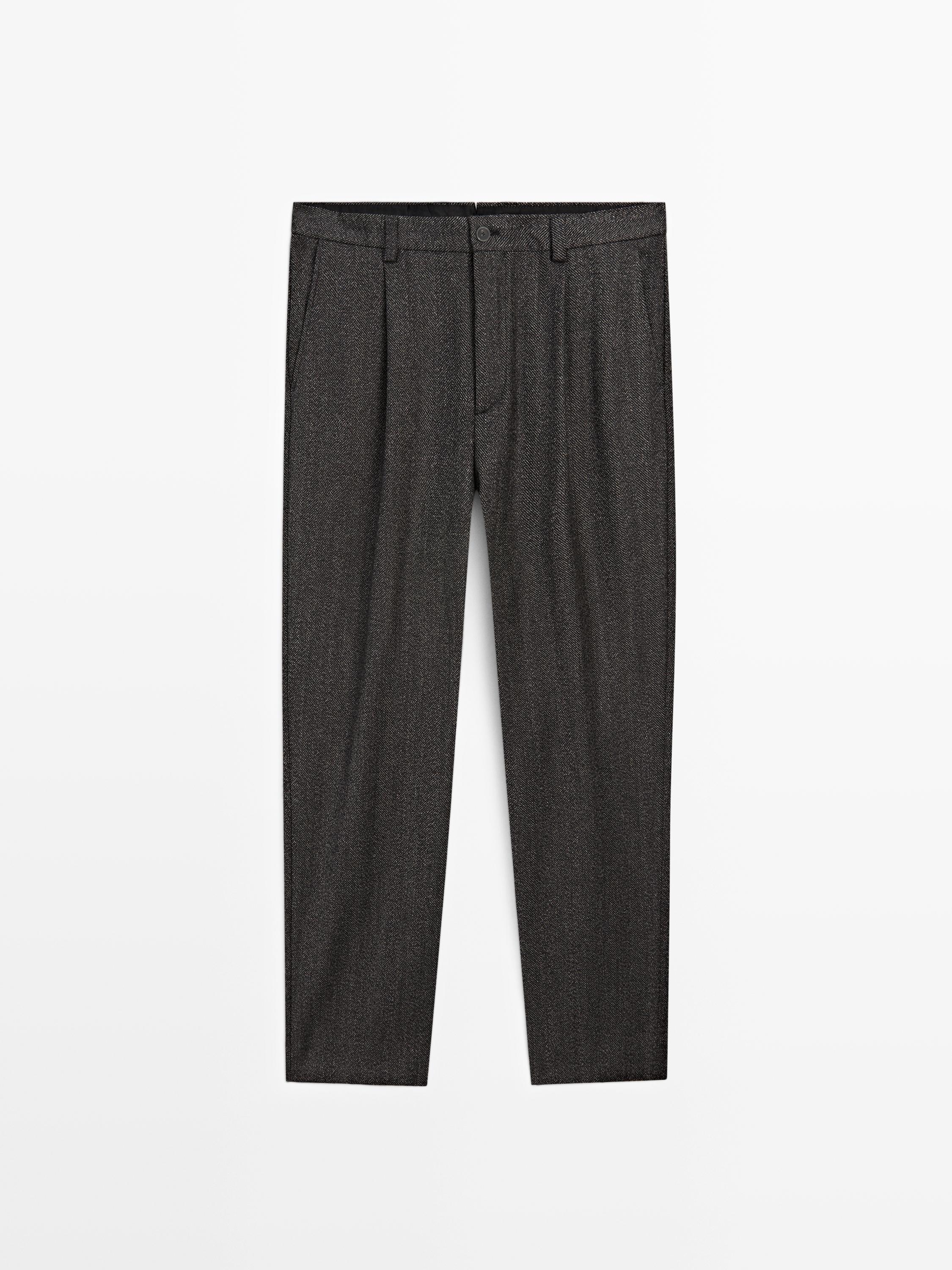 Herringbone wool blend trousers - LIMITED