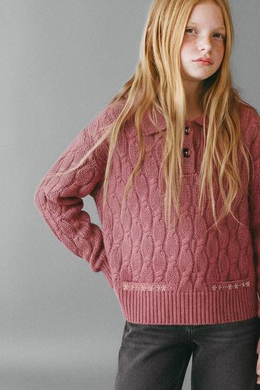 Zara LIMITED EDITION CABLE KNIT WOOL POLO SHIRT - Pink - Image 0