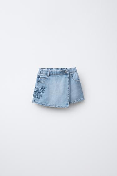 DENIM BERMUDA SKIRT WITH BUTTERFLIES - Light blue by Zara