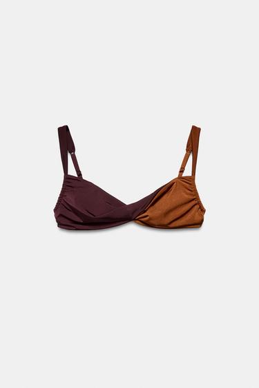 COMBINED BIKINI TOP WITH SIDE GATHERS - Brown by Zara - Image 1