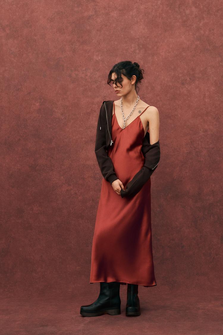 SATIN MIDI DRESS Reddish ZARA Australia