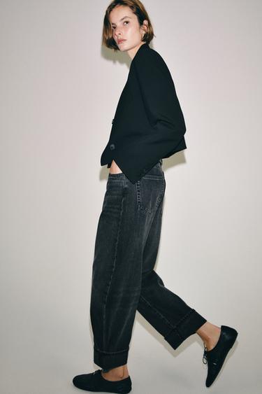 JEAN ZW COLLECTION BALLOON À REVERS TAILLE NORMALE - Noir de Zara