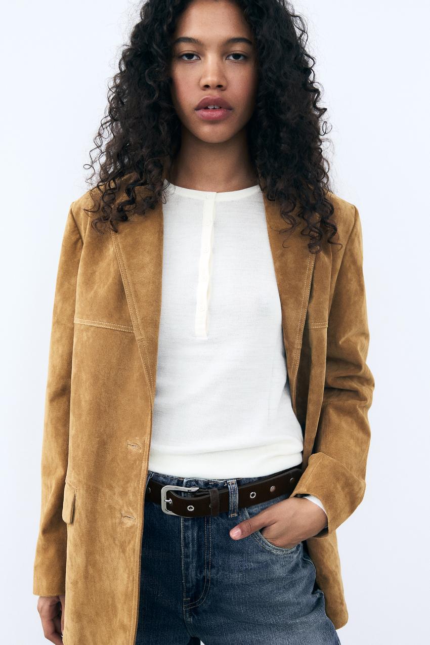 スタッズ付きレザーベルト - ブラウン | ZARA Japan / 日本