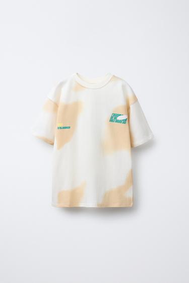 CAMISETA ESTAMPADO MANCHAS TEXTO - Crudo / Verde de Zara