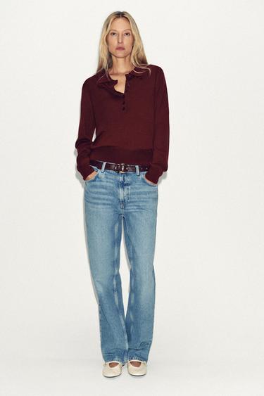JERSEY POLO PUNTO LISO - Burgundy de Zara
