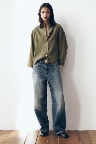 CAMISA OVERSIZE CON LINO - Verde claro de Zara - Imagen 0