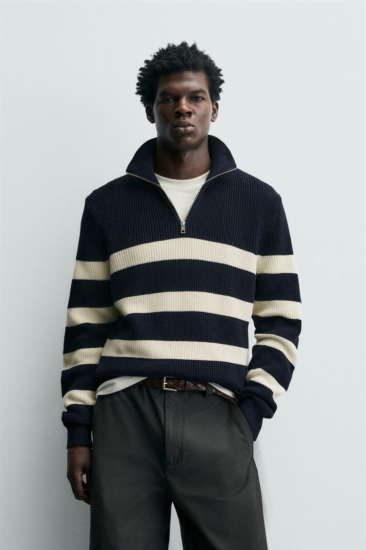 ZARA PURL KNIT QUARTER-ZIP JUMPER