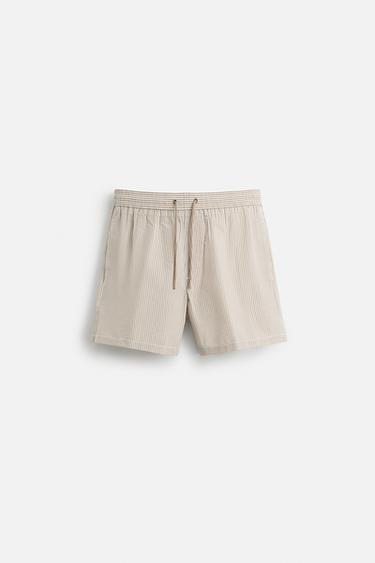 SEERSUCKER MID-LENGTH SWIMMING TRUNKS - Brown by Zara