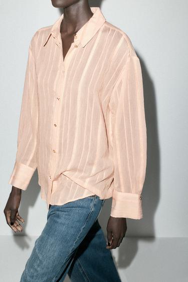 CAMISA RAYAS - Melocotón de Zara