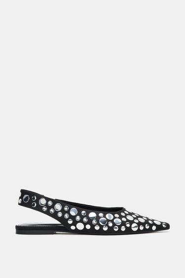 STUDDED SLINGBACK BALLET FLATS - Black by Zara