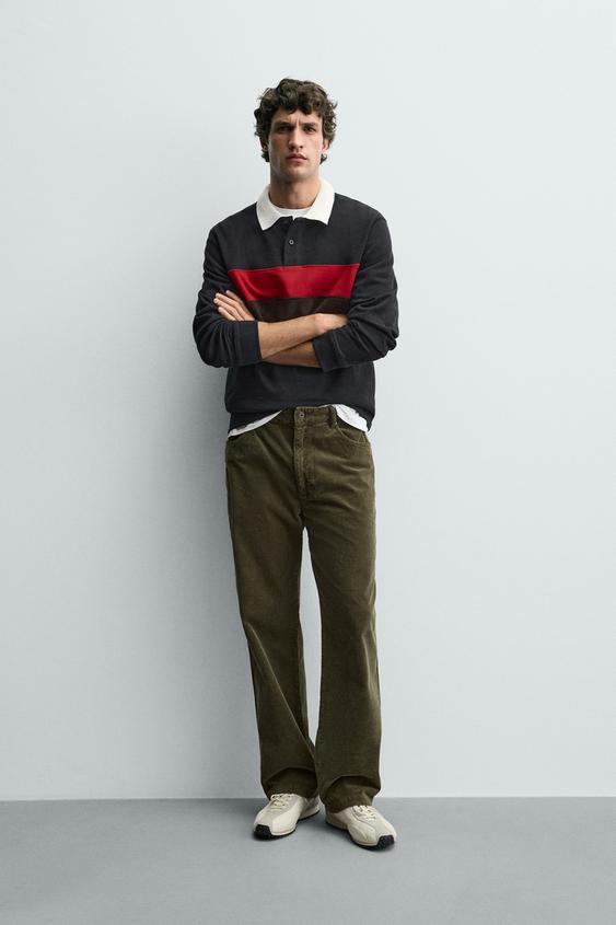 POLO COM FAIXAS EM CONTRASTE - Azul-marinho da Zara - Imagem 0