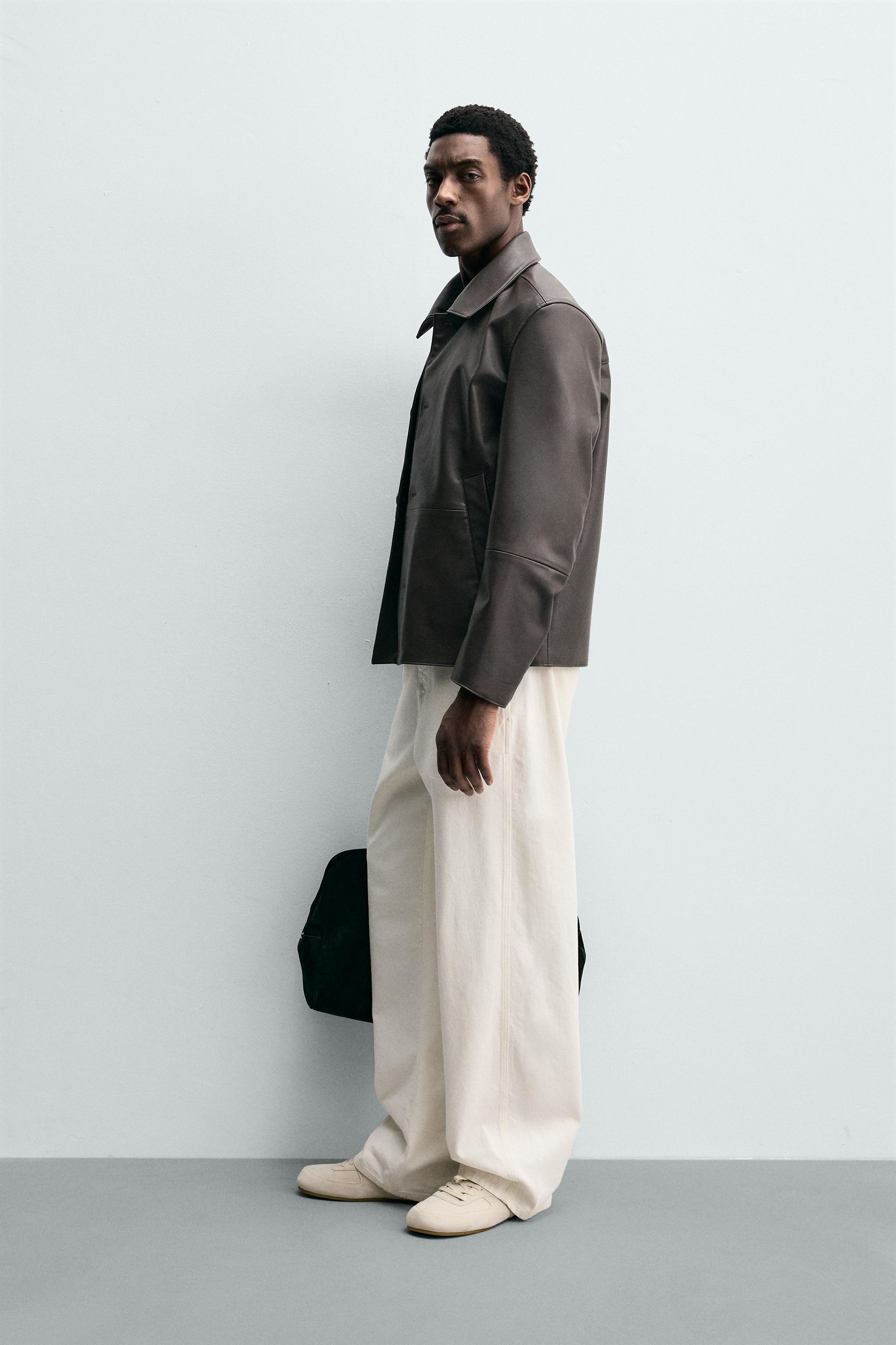 REGULAR FIT FAUX LEATHER OVERSHIRT