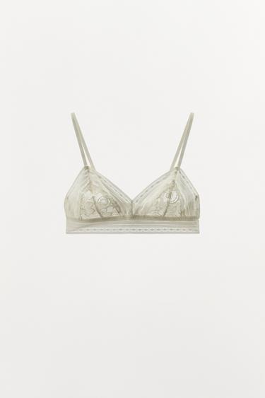 BRALETTE TRIANGLE EN DENTELLE - Blanc cassé de Zara - Image 2