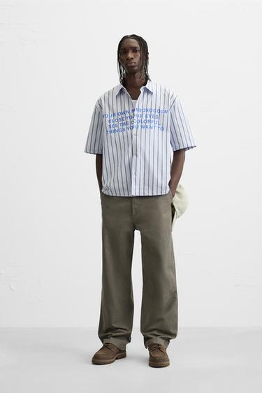 CAMISA RAYAS TEXTO - Azul de Zara - Imagen 0